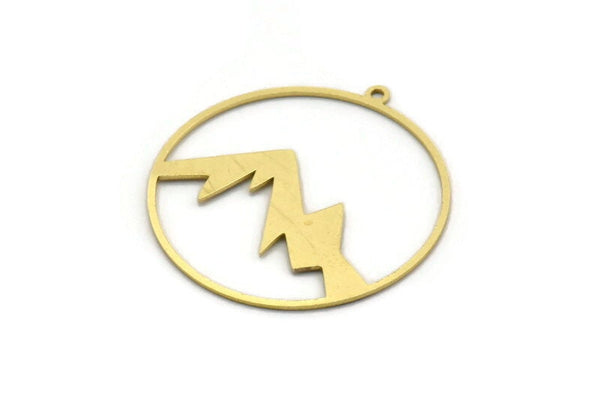 Brass Round Charm, 8 Raw Brass Mountain Charms With 1 Loop, Charm Pendants (34x32x0.60mm) SMP0127