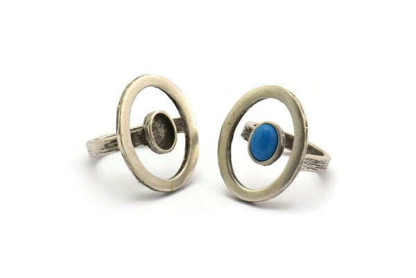 Gümüş Yüzük Ayarları, 1 Taşlı Antik Gümüş Kaplamalı Pirinç Oval Yüzük - Ped Boyutu 8x6mm N2291 H1606