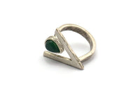 Gümüş Yüzük Ayarları, Antik Gümüş Kaplama Pirinç Üçgen Yüzük, 1 Taş Ayarı - Damla Ped Boyutu 8x6mm N2288 H1605
