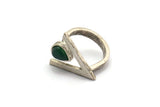 Gümüş Yüzük Ayarları, Antik Gümüş Kaplama Pirinç Üçgen Yüzük, 1 Taş Ayarı - Damla Ped Boyutu 8x6mm N2288 H1605