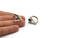 Gümüş Yüzük Ayarları, Antik Gümüş Kaplama Pirinç Üçgen Yüzük, 1 Taş Ayarı - Damla Ped Boyutu 8x6mm N2288 H1605