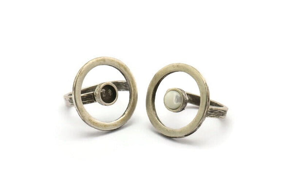 Gümüş Yüzük Ayarları, Antik Gümüş Kaplamalı Pirinç Yuvarlak Yüzük, 1 Taş Ayarı - Ped Boyutu 6mm N2292 H1604