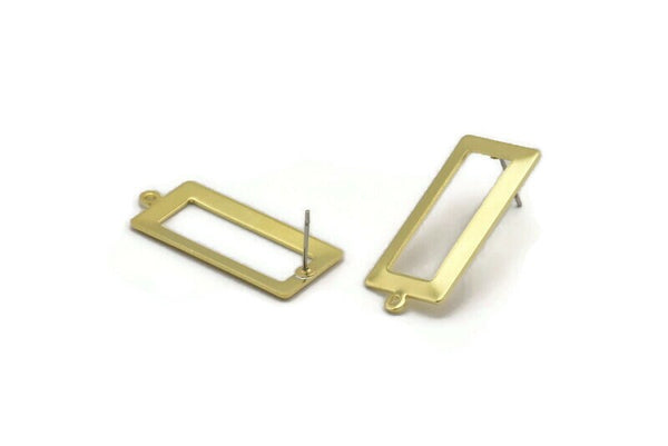 Brass Rectangle Earring, 8 Raw Brass Rectangle Stud Earrings With 1 Loop (33x14x0.80mm) B0321 A6600