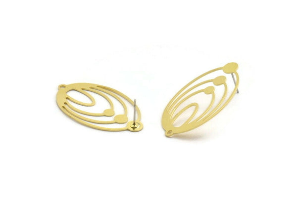 Brass Oval Earring, 4 Raw Brass Oval Shaped Stud Earrings With 1 Loop (40x23.5x0.60mm) A5063 A6579