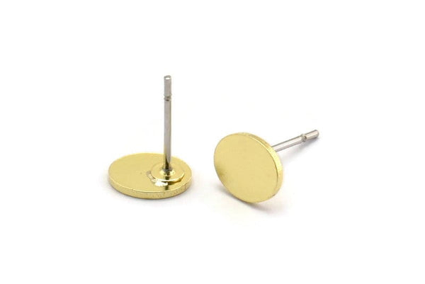 Brass Oval Earring, 12 Raw Brass Tiny Oval Shaped Stud Earrings (7.5x6x0.80mm) A6584