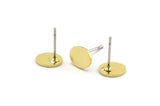 Brass Oval Earring, 12 Raw Brass Tiny Oval Shaped Stud Earrings (7.5x6x0.80mm) A6584