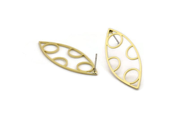 Brass Marquise Earring, 8 Raw Brass Marquise Shaped Stud Earrings (39x15x0.80mm) A5626 A6570