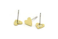 Brass Heart Earring, 12 Raw Brass Tiny Heart Shaped Stud Earrings (6x6x0.80mm) A6586