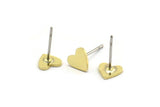 Brass Heart Earring, 12 Raw Brass Tiny Heart Shaped Stud Earrings (6x6x0.80mm) A6586