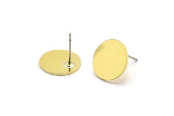 Brass Round Earring, 8 Raw Brass Round Shaped Stud Earrings (12x0.80mm) A5472 A6580
