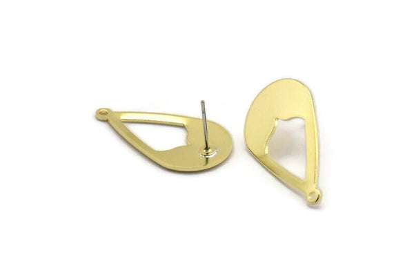 Brass Drop Earring, 6 Raw Brass Drop Stud Earrings With 1 Loop (28x16x0.80mm) A1604 A6572