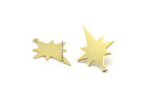 Brass North Star Earring, 4 Raw Brass Pole Star Shaped Stud Earrings With 1 Loop (30x22x0.80mm) M02478 A6603