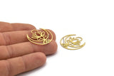 Brass Lotus Earring, 6 Raw Brass Lotus Flower And Crescent Moon Shaped Stud Earrings (27x26x0.60mm) A5135 A6605