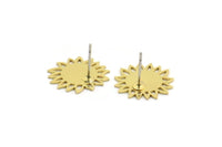 Brass Flower Earring, 8 Raw Brass Sunflower Shaped Stud Earrings (16x15x0.60mm) A3516 A6594