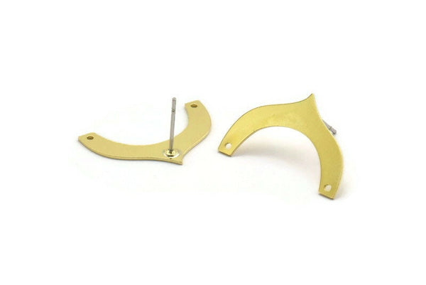 Earring Studs, 8 Raw Brass - U Shape Stud Earrings With 2 Holes - Brass Earrings - Earrings (15x23x0.60mm) A4517 A6598