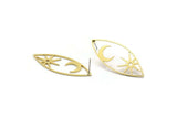 Brass Marquise Earring, 4 Raw Brass Pole Star And Crescent Moon Patterned Marquise Shaped Stud Earrings (39x15x0.80mm) A5704 A6601