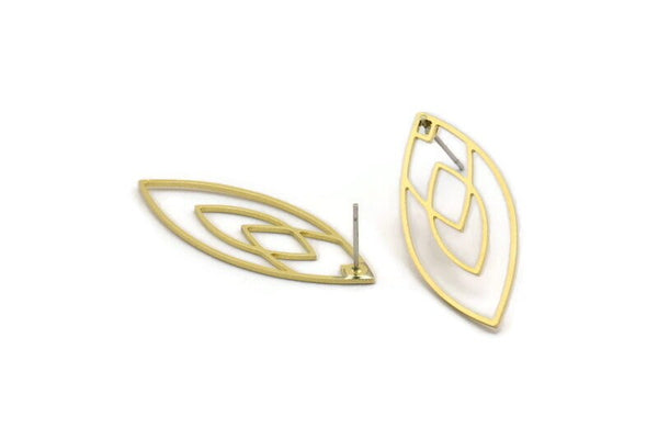 Brass Marquise Earring, 8 Raw Brass Marquise Shaped Stud Earrings (39x15x0.80mm) A5600 A6567