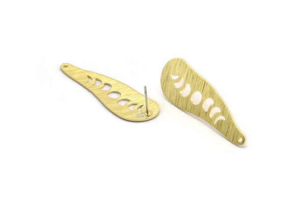 Stud Earring, 4 Raw Brass - Textured Irregular Shaped Stud Earrings With 1 Hole - Brass Earrings - Moon Phases (43x14x0.80mm) M03305 A6564