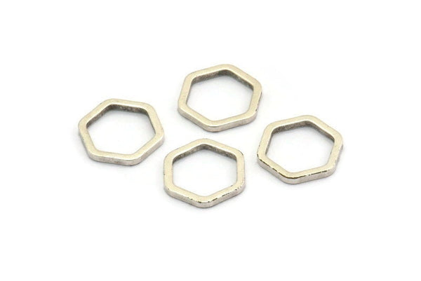 Gümüş Altıgen Charm, 24 Antik Gümüş Kaplama Pirinç Altıgen Yüzük Charm (10x1mm) BS 1220