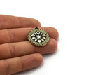 Brass Round Charm, Raw Brass Round Charm With 1 Loop, White Brass Moon Findings, White Brass Moon Phases Charms (28x25x1.7mm) N2379