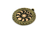 Brass Round Charm, Raw Brass Round Charm With 1 Loop, Copper Moon Findings, Copper Moon Phases Charms (28x25x1.7mm) N2378