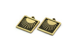 Brass Square Charm, 2 Raw Brass Square Charms With 1 Loop, Sun Findings, Sun Rising Findings (18x16x1.4mm) N2365
