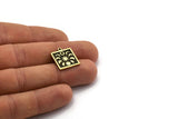 Brass Square Charm, 2 Raw Brass Square Charms With 1 Loop, Moon Phases Findings, Star Findings (18x16x1.4mm) N2355