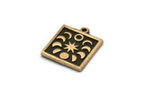 Brass Square Charm, 2 Raw Brass Square Charms With 1 Loop, Copper Moon Phases Findings, Copper Star Findings (18x16x1.4mm) N2356