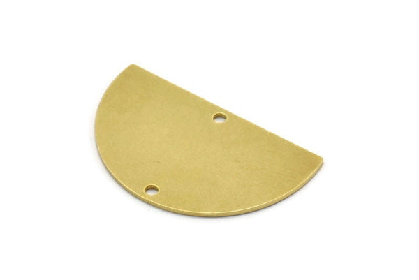 Semi Circle Charm, 4 Raw Brass Half Moon Charms With 2 Holes, Stamping Blank (33x20x0.80mm) A6781