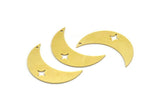 Brass Moon Charm, 10 Raw Brass Crescent Moon Charms With 1 Hole, Star Charms (28x9x0.60mm) A6776