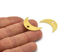 Brass Moon Charm, 10 Raw Brass Crescent Moon Charms With 1 Hole, Star Charms (28x9x0.60mm) A6776