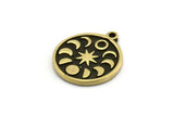 Brass Round Charm, 2 Raw Brass Round Charms With 1 Loop, Moon Phases Findings, Star Findings (19x16x1.5mm) N2324