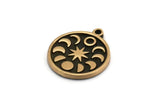 Brass Round Charm, 2 Raw Brass Round Charms With 1 Loop, Copper Moon Phases Findings, Copper Star Findings (19x16x1.5mm) N2325