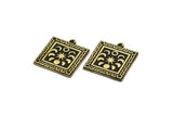 Brass Square Charm, Raw Brass Square Charm With 1 Loop, Moon Phases Findings, Star Findings (26x23x1.5mm) N2345