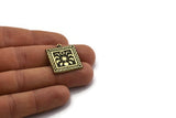 Brass Square Charm, Raw Brass Square Charm With 1 Loop, Moon Phases Findings, Star Findings (26x23x1.5mm) N2345
