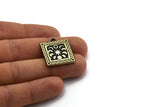 Brass Square Charm, Raw Brass Square Charm With 1 Loop, White Brass Moon Findings, White Brass Moon Phases Charms (26x23x1.5mm) N2347