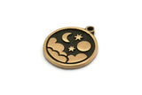 Brass Round Charm, 2 Raw Brass Round Charms With 1 Loop, Copper Cloud Findings, Copper Moon And Star Findings (19x16x1.4mm) N2337