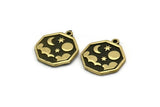 Brass Octagon Charm, 2 Raw Brass Octagon Charms With 1 Loop, Cloud Findings, Moon And Star Findings (19x16x1.5mm) N2333