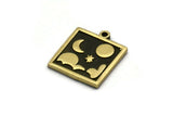 Brass Square Charm, 2 Raw Brass Square Charms With 1 Loop, Cloud Findings, Moon And Star Findings (18x16x1.5mm) N2342
