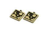 Brass Square Charm, 2 Raw Brass Square Charms With 1 Loop, Cloud Findings, Moon And Star Findings (18x16x1.5mm) N2342