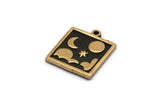 Brass Square Charm, 2 Raw Brass Square Charms With 1 Loop, Copper Cloud Findings, Copper Moon And Star Findings (18x16x1.5mm) N2343