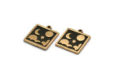 Brass Square Charm, 2 Raw Brass Square Charms With 1 Loop, Copper Cloud Findings, Copper Moon And Star Findings (18x16x1.5mm) N2343