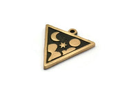 Brass Triangle Charm, 2 Raw Brass Triangle Charms With 1 Loop, Copper Cloud Findings, Copper Moon And Star Findings (20x18x1.4mm) N2340
