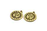 Brass Round Charm, 2 Raw Brass Round Charms With 1 Loop, Sun Findings, Sun Face Charms (19x17x1.4mm) N2321