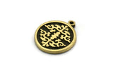 Brass Round Charm, 2 Raw Brass Round Charms With 1 Loop, Motif Findings, Ethnic Motif Charms (18.5x16x1.4mm) N2305