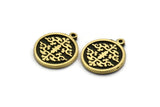 Brass Round Charm, 2 Raw Brass Round Charms With 1 Loop, Motif Findings, Ethnic Motif Charms (18.5x16x1.4mm) N2305