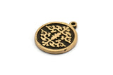 Brass Round Charm, 2 Raw Brass Round Charms With 1 Loop, Copper Motif Findings, Copper Ethnic Motif Charms (18.5x16x1.4mm) N2306