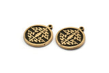 Brass Round Charm, 2 Raw Brass Round Charms With 1 Loop, Copper Motif Findings, Copper Ethnic Motif Charms (18.5x16x1.4mm) N2306