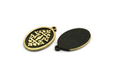 Brass Oval Charm, 2 Raw Brass Oval Charms With 1 Loop, Motif Findings, Ethnic Motif Charms (22x13x1.4mm) N2311