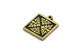 Brass Square Charm, 2 Raw Brass Square Charms With 1 Loop, Motif Findings, Ethnic Motif Charms (18x15x1.5mm) N2308